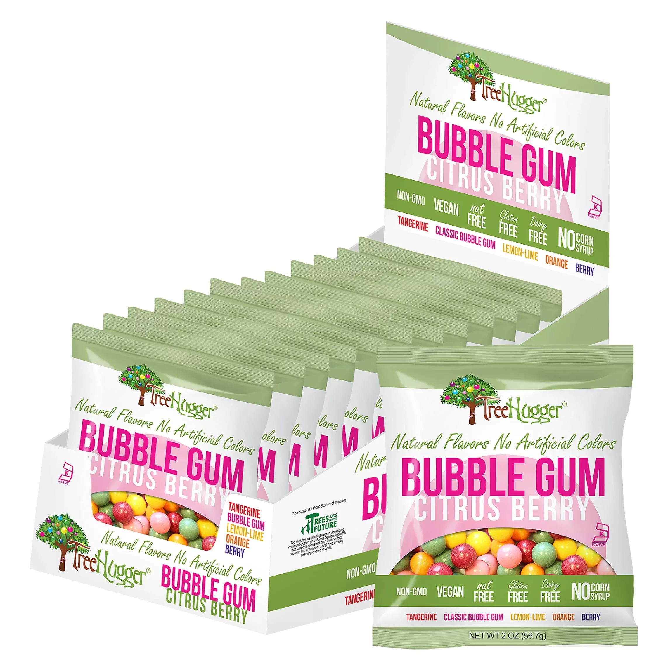 Tree Hugger Bubble Gum, Citrus Berry, Natural Flavors, No Artificial Colors, 2 Ounce (Pack Of 12)