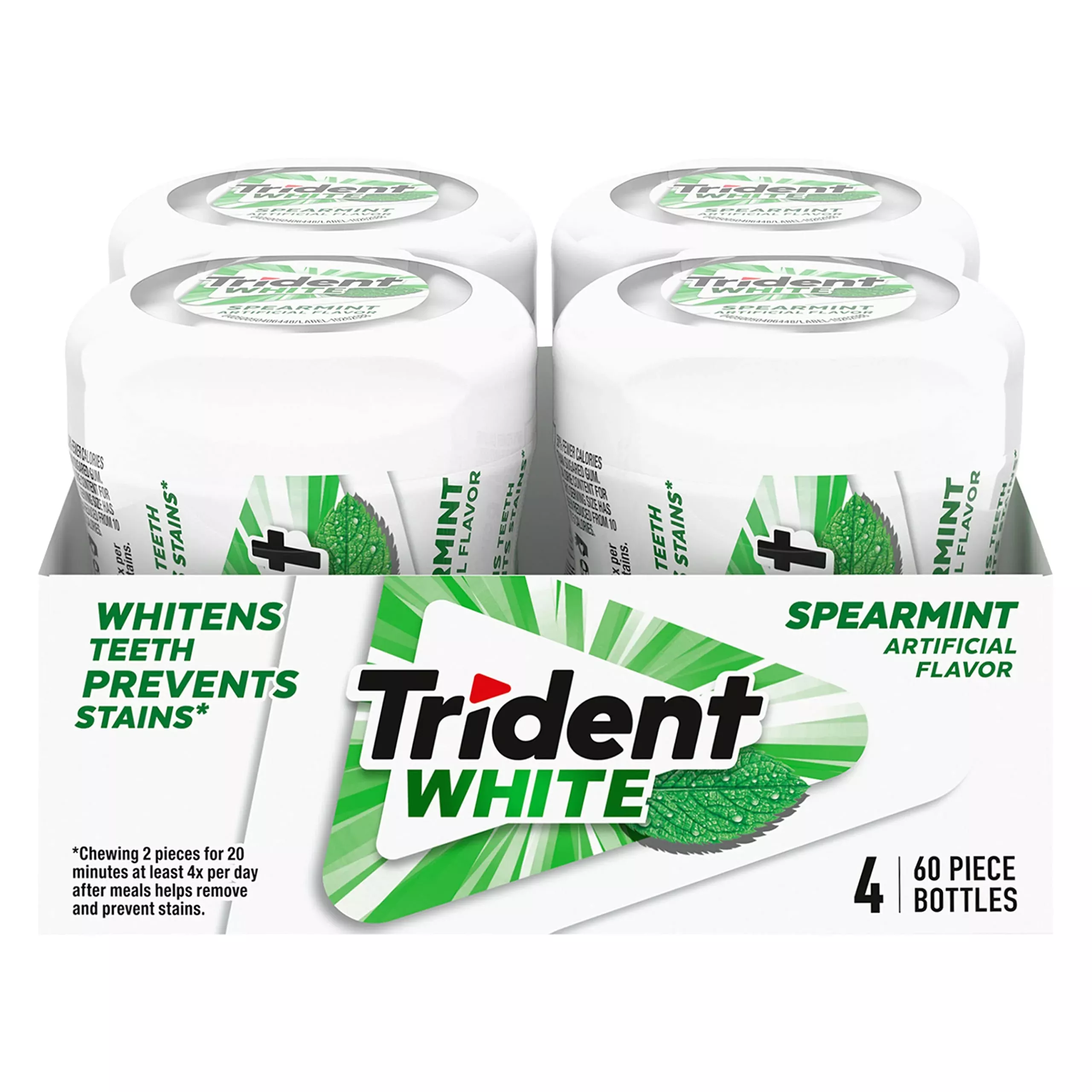 Trident White Spearmint Sugar Free Gum, 4 Bottles Of 60 Pieces (240 Total Pieces)