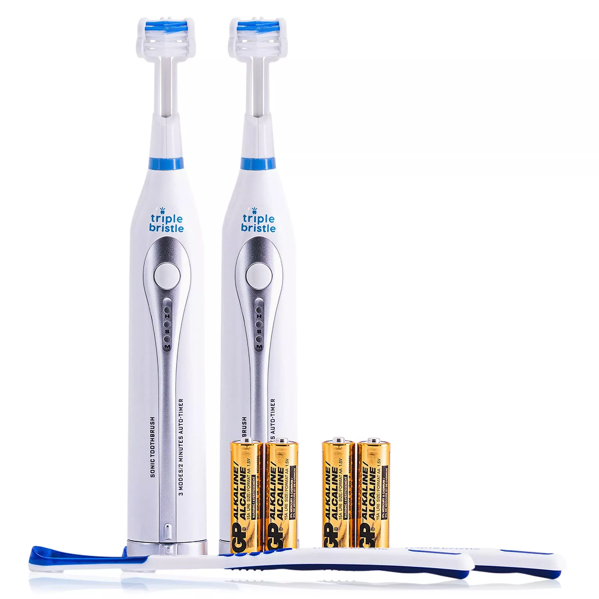 Triple Bristle Go Portable Aa Battery Sonic Toothbrush For Travel Three Powerful Modes Soft Nylon Bristles-Also For Autistic