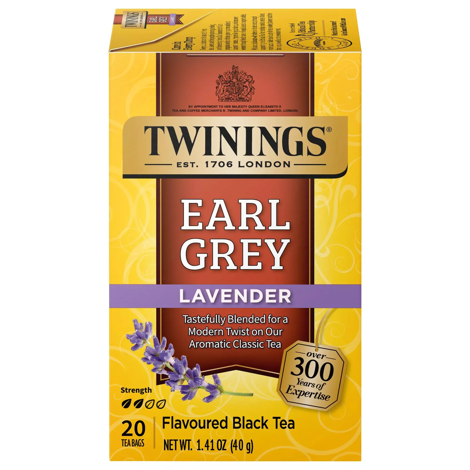 Twinings Earl Grey Lavender Tea – Caffeinated Black Tea Blend, Individually Wrapped Tea Bags, 20 Count