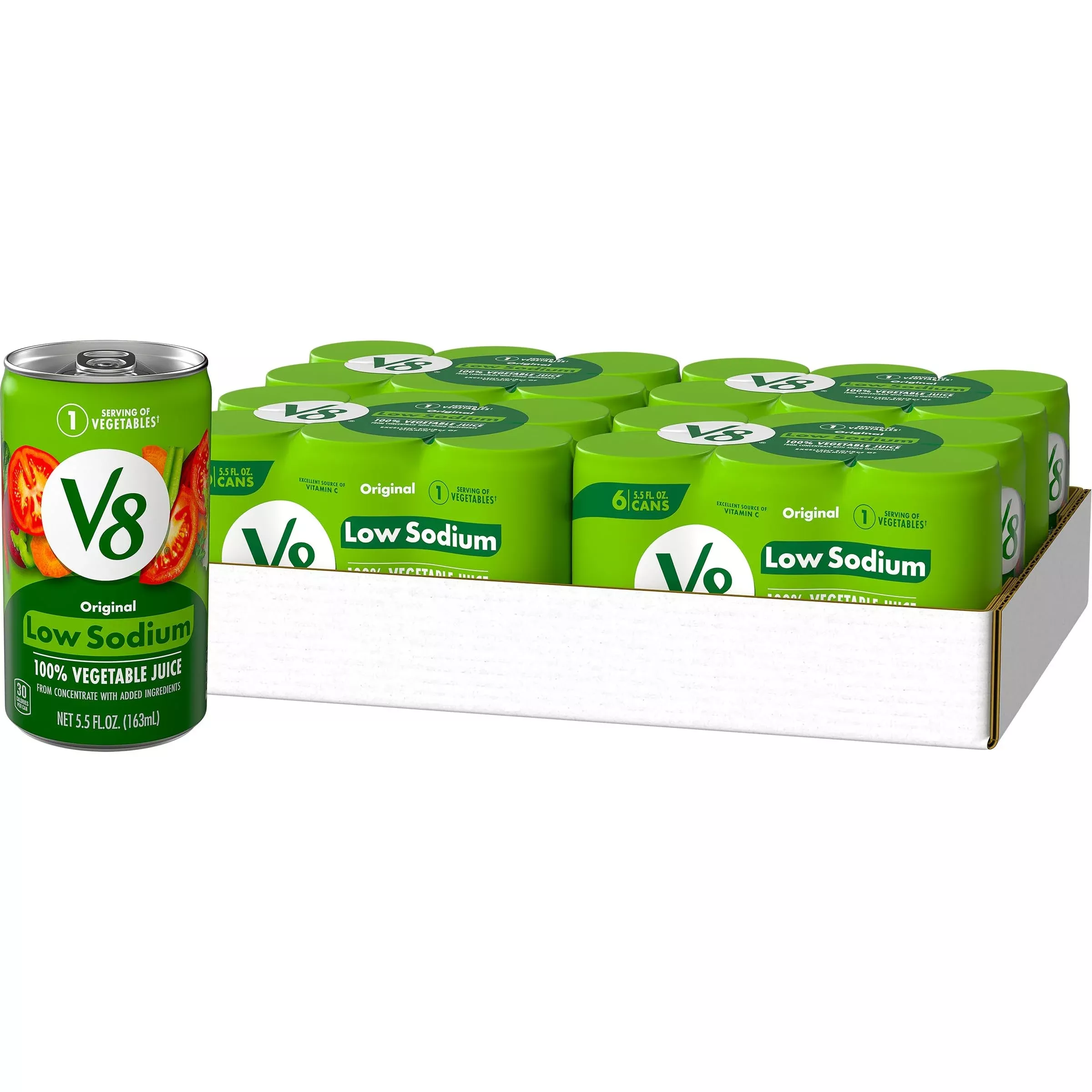 V8 Low Sodium Original 100% Vegetable Juice, 5.5 Fl Oz - 6 Count (Pack Of 4)