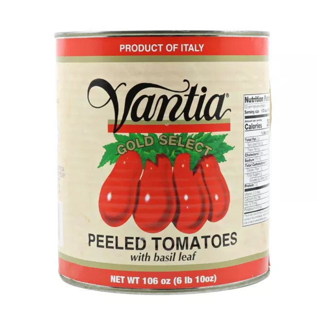 Vantia Gold Select Italian Peeled Tomatoes w Basil Leaf, #10 Can, 106 oz