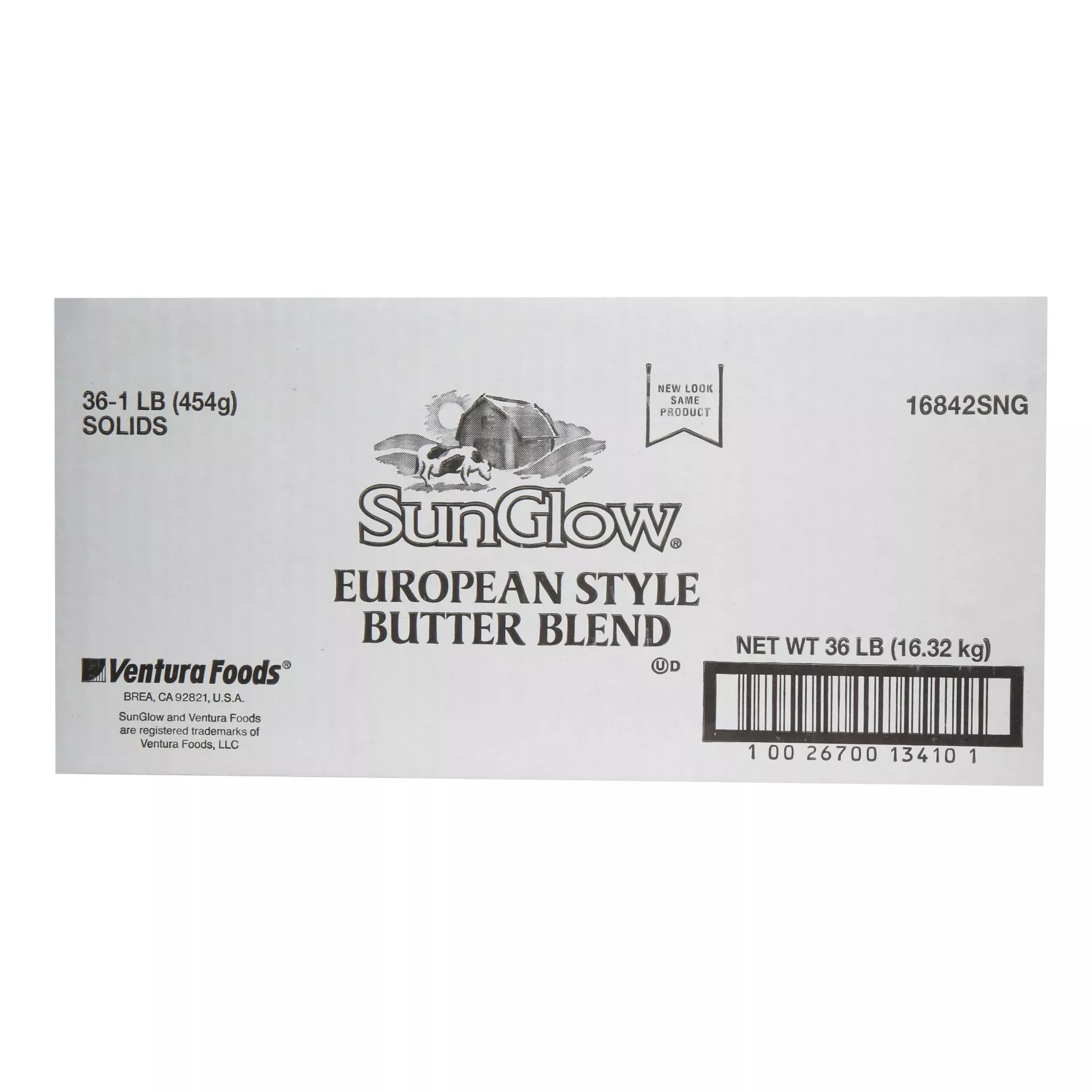 Ventura Foods Refrigerated Sun Glow Margarine European Style No Trans Fat Butter Blend 1 Pound Each - 36 Per Case
