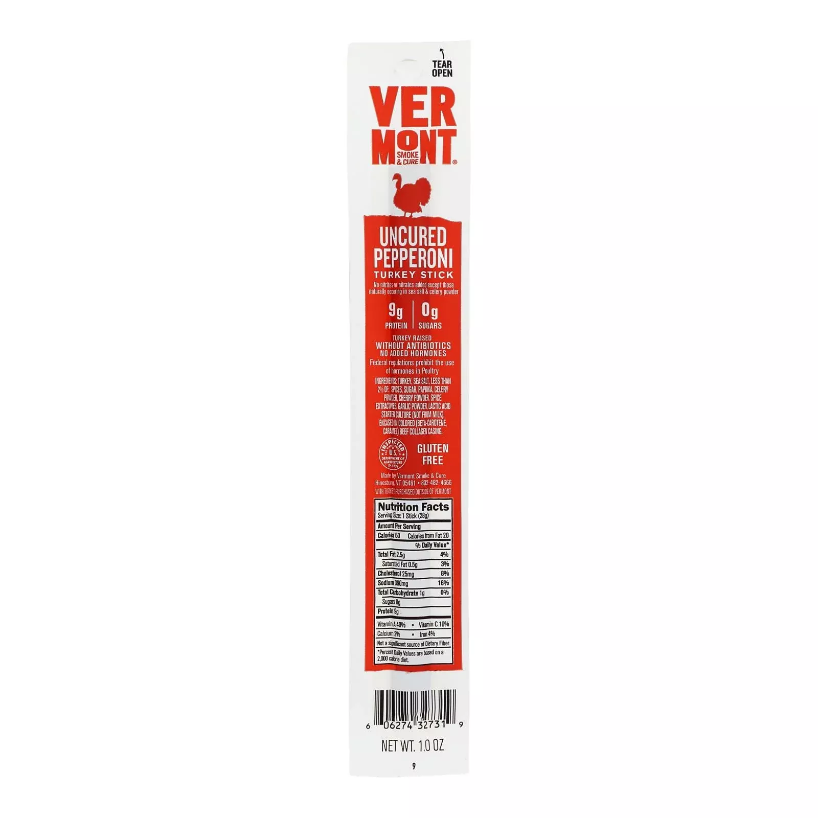 Vermont Smoke And Cure RealSticks - Turkey Pepperoni - 1 Ounce - Case of 24