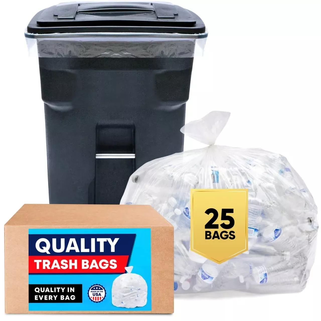 Veska 95 Gallon Clear Trash Bags - Extra Large Garbage Bags with Ties,