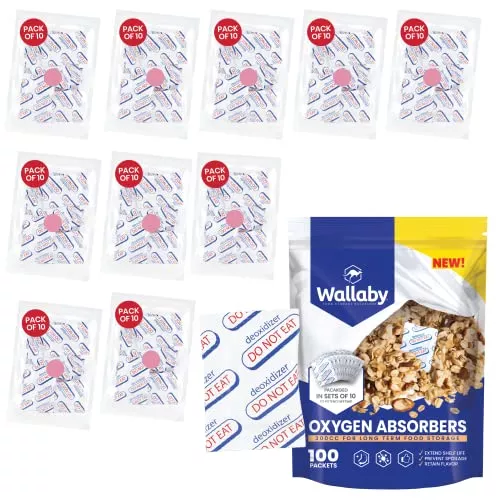 Wallaby 300Cc Oxygen Absorbers - 100 Count (10X Packs Of 10) With Indicator - For Long Term Food Storage, Mylar Bags, Canning, H