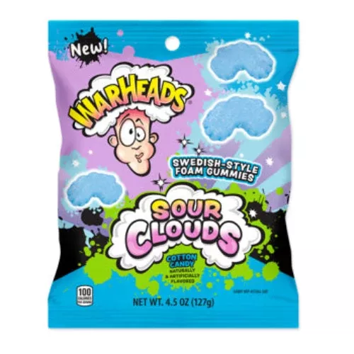 Warheads Sour Clouds Cotton Candy Gummies 4.5 oz Bag