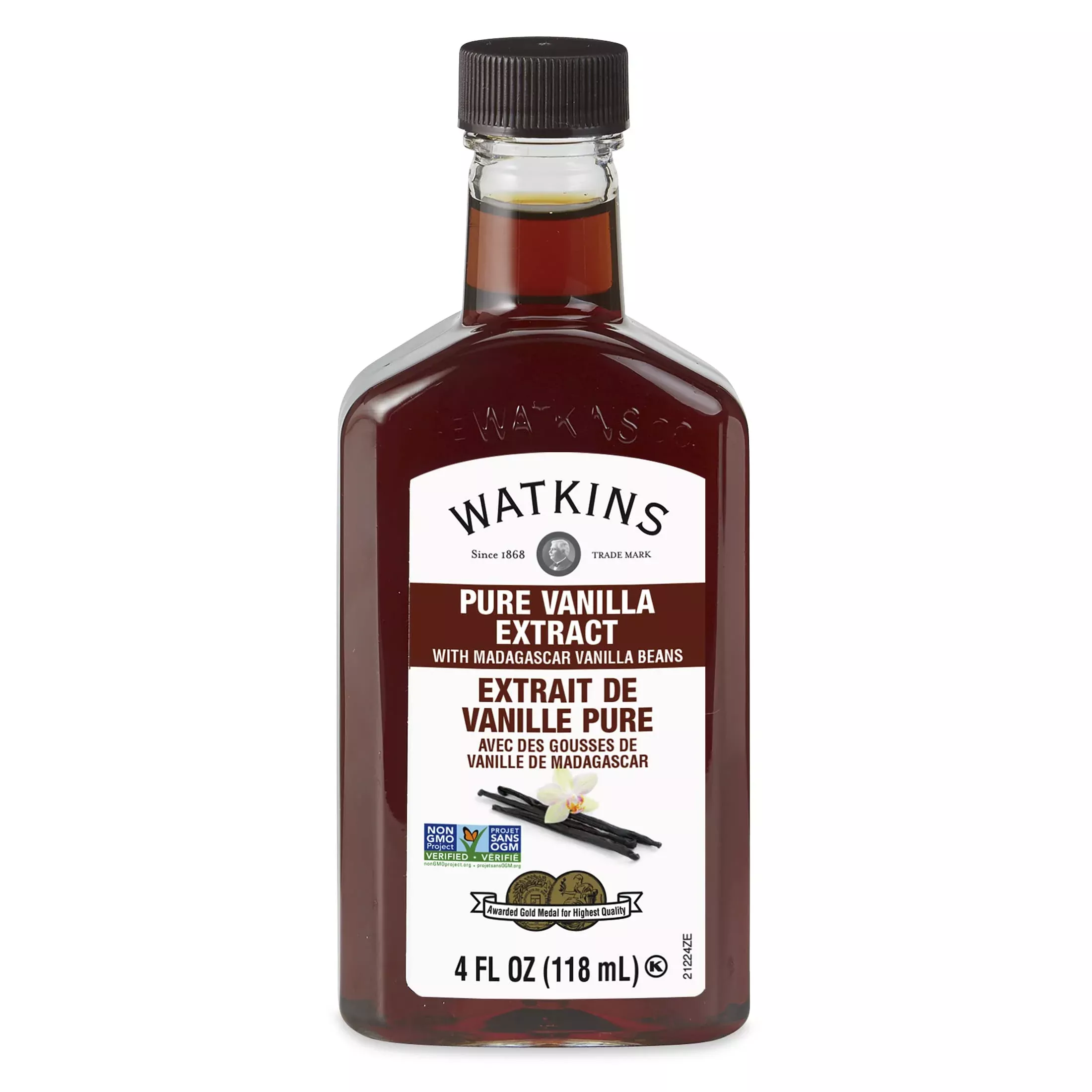 Watkins Pure Vanilla Extract With Madagascar Vanilla Beans Non-Gmo Kosher 4 Oz. Bottle 1-Pack