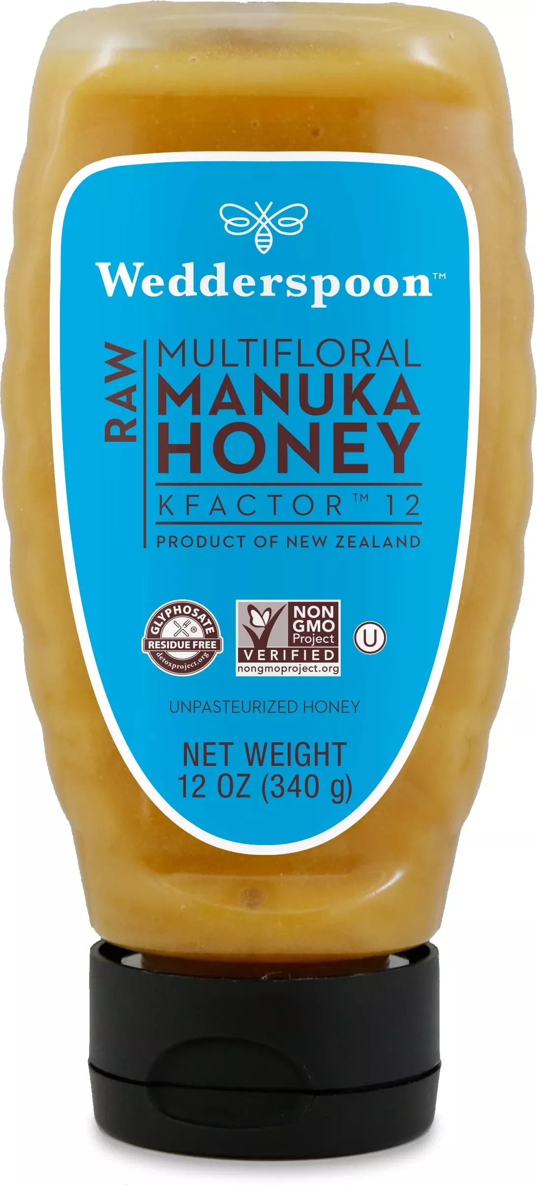 Wedderspoon Raw Premium Manuka Honey, Kfactor 12, 12 Oz, Unpasteurized, Genuine New Zealand Honey, Non-Gmo Superfood, Traceable