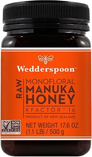 Wedderspoon Raw Premium Manuka Honey, Kfactor 16, 17.6 Oz, Unpasteurized, Genuine New Zealand Honey, Traceable From Our Hives To