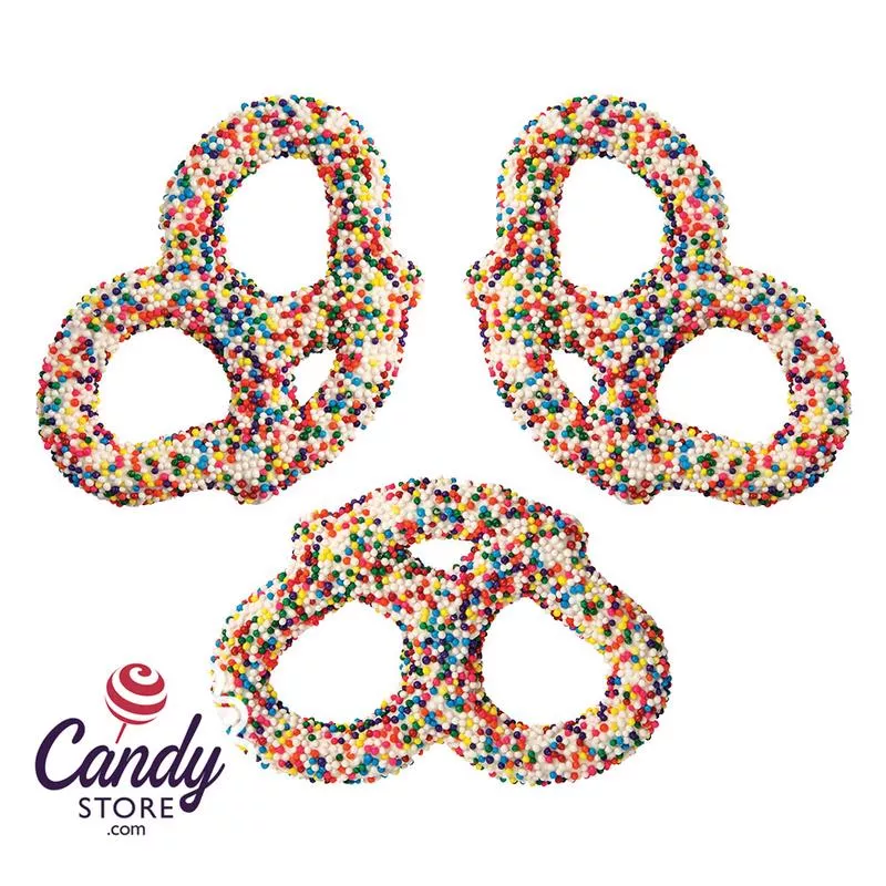 White Chocolatey Coated Nonpareil Premier Pretzels – 3lb