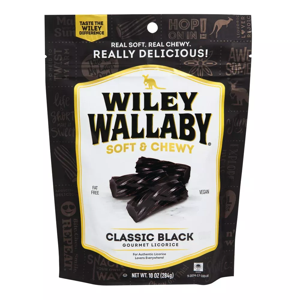 Wiley Wallaby Australian Style Black Liquorice Candy Pouches - 10 Count