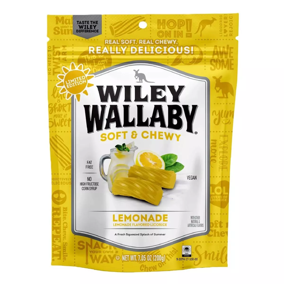 Wiley Wallaby Lemonade Licorice Bites Peg Bags: 8-Piece Case