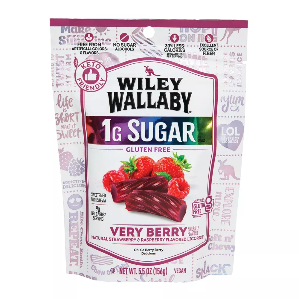 Wiley Wallaby Low Sugar Very Berry Gummy Candy Pouches - 8 Count
