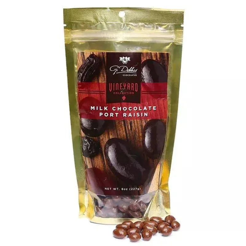 wine flavored chocolate covered raisins – port: 8-ounce bag