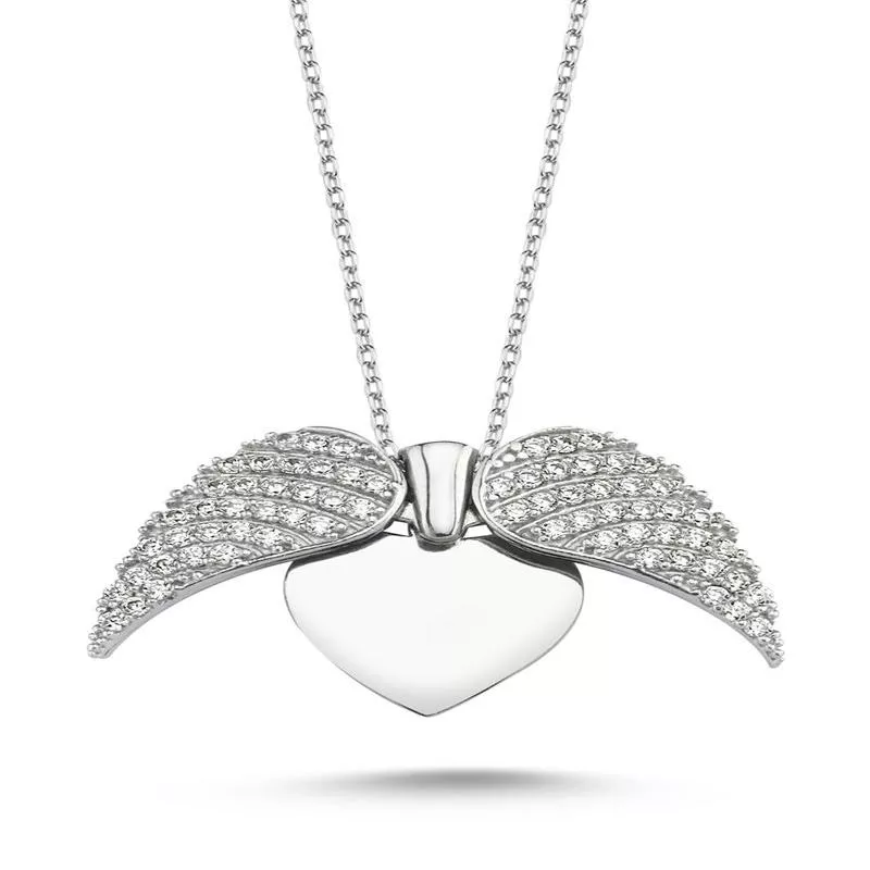Wings of Love Personalized Sterling Silver Winged Heart Necklace - Engravable Gift for Her