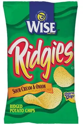 Wise Ridgies Sour Cream and Onion Potato Chips - 72 / Case