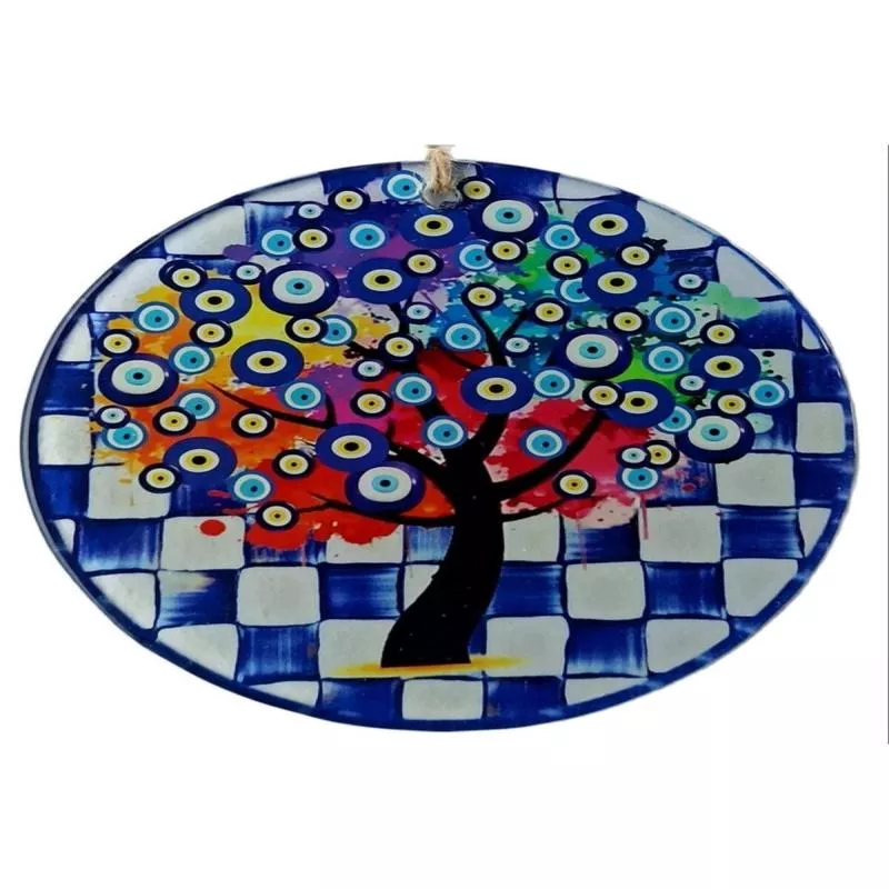 Wish Tree Patterned Nazar Bead Fusion Glass Wall Ornament