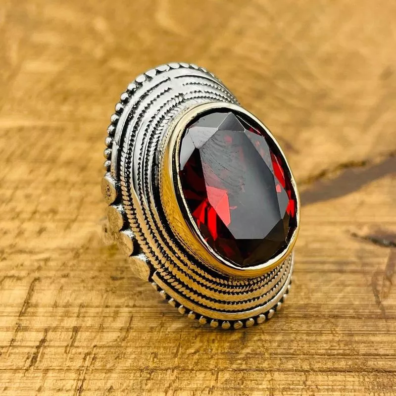 Women 's Large Oval Red Ruby 925 Sterling Silver Ottoman-Inspired Ring