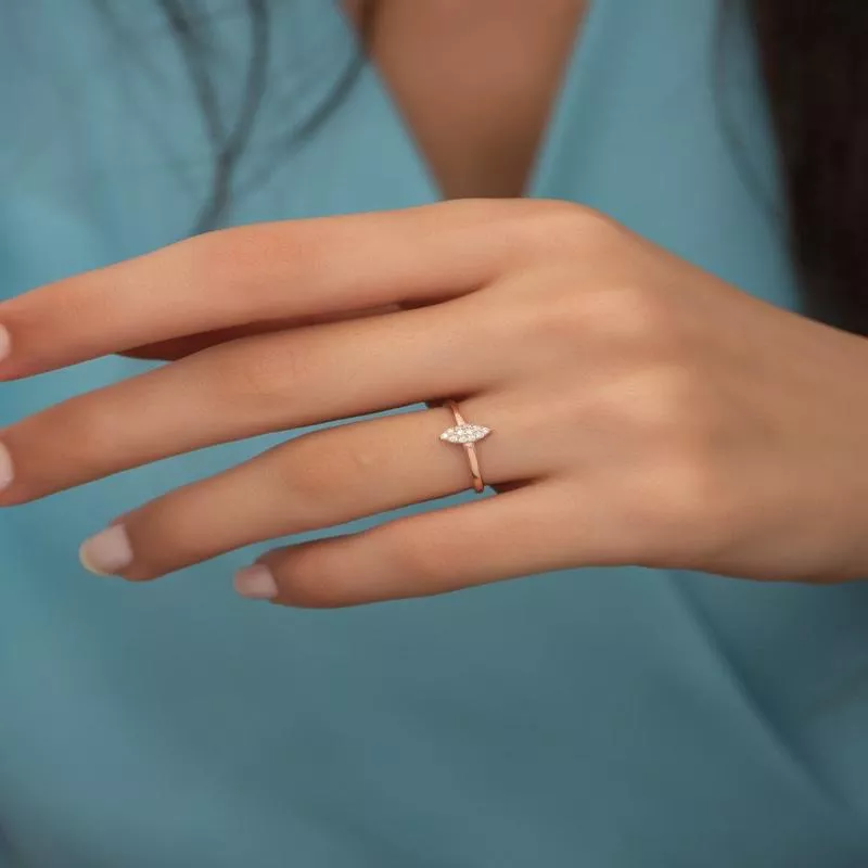 Women 's Rose Gold Plated 925 Sterling Silver Zircon Shuttle Adjustable Ring - Gift Boxed