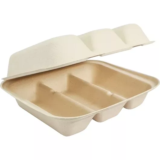 World Centric 3-Compartment Taco Take Out Container - Unbleached Plant Fiber, 50 Count, 6 Per Case
