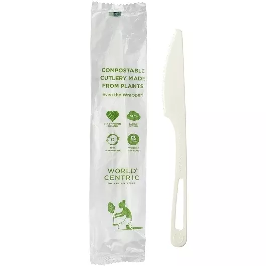 World Centric Tpla Compostable Corn Starch Individually Wrapped Knife, 750 Each - 750 Per Case