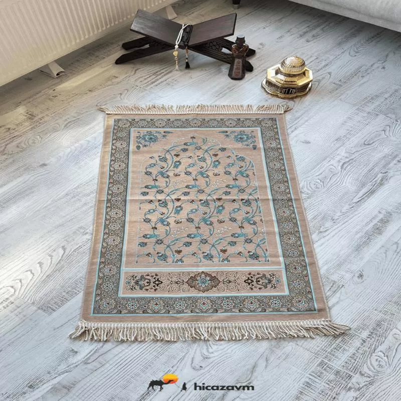 Woven Prayer Rug - Ivy Tulip Pattern (Beige)