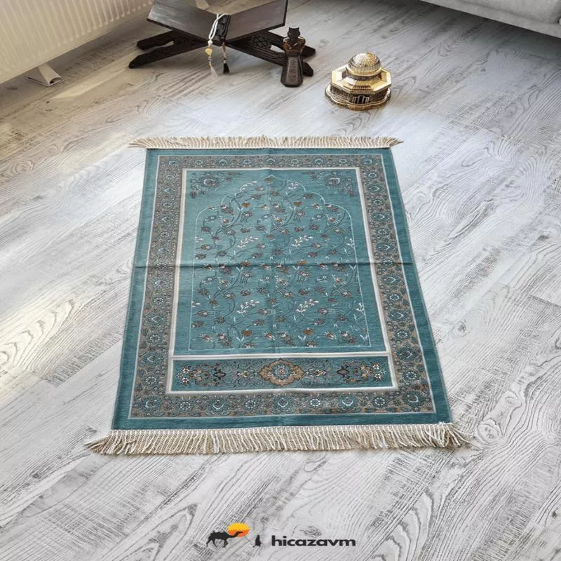 Woven Prayer Rug - Ivy Tulip Pattern (Blue)