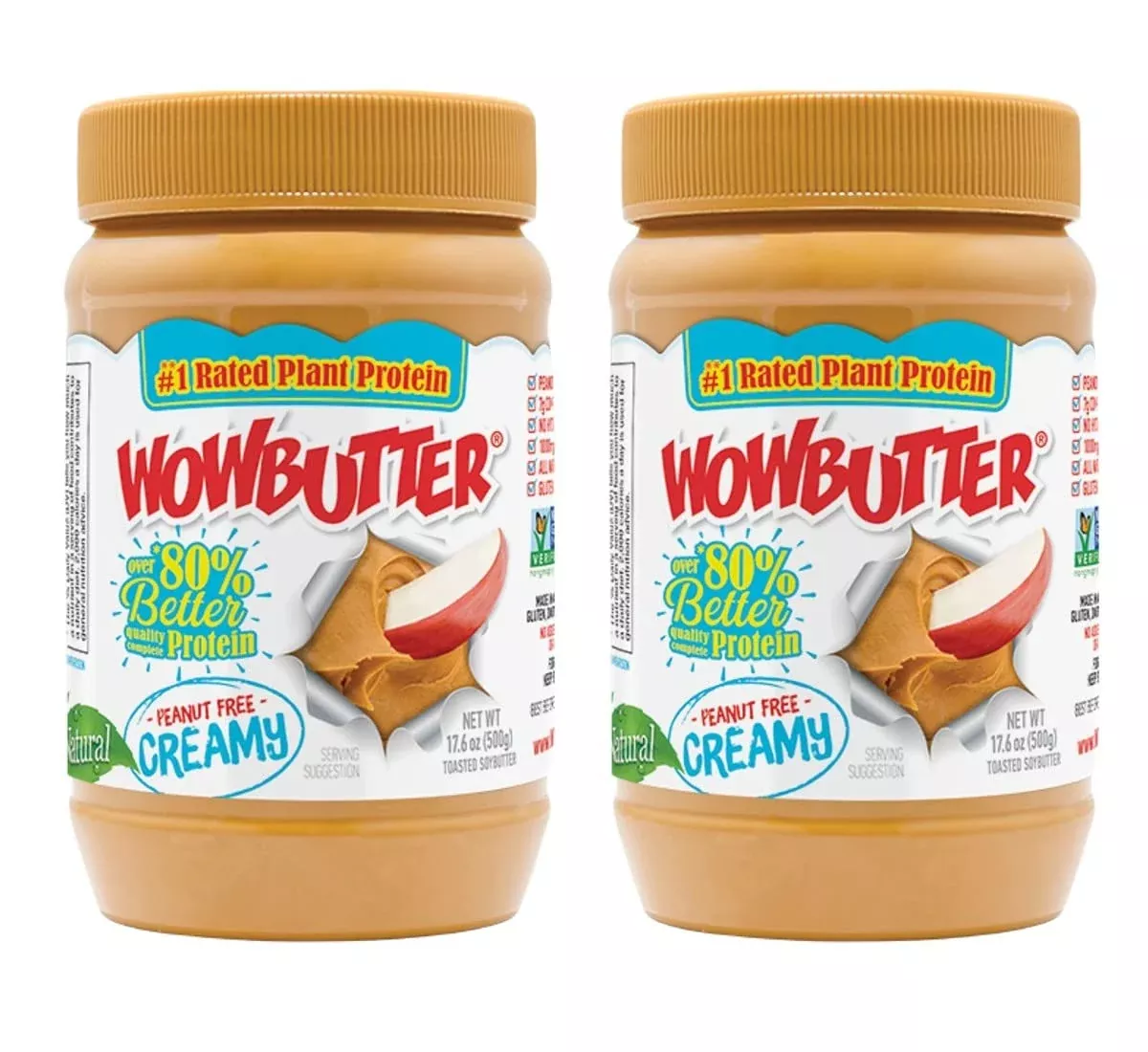 Wowbutter Natural Peanut Free Creamy 1.1Lb Jars, 1 Count, (Pack Of 2)