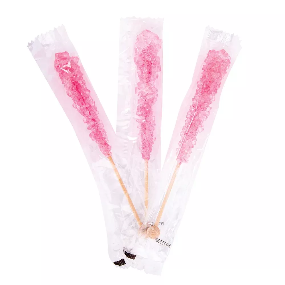 Wrapped Rock Candy Sticks Pink Strawberry - 100ct