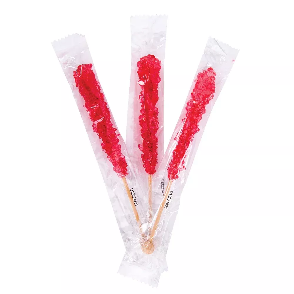 Wrapped Rock Candy Sticks Red Cherry - 100ct