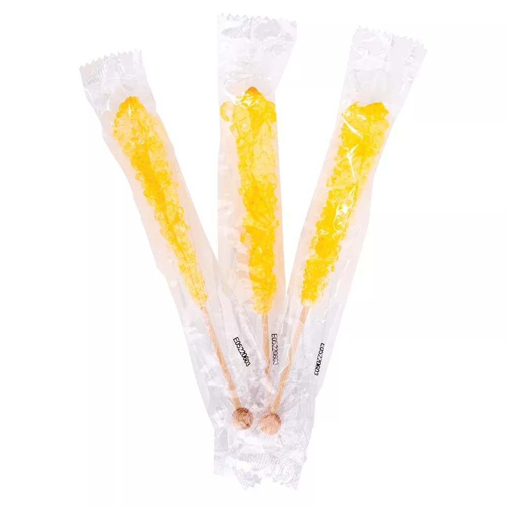 Wrapped Rock Candy Sticks Yellow Lemon - 100ct