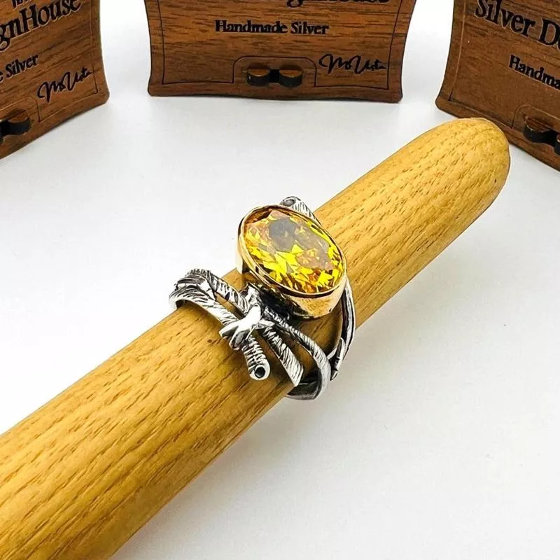 Yellow Citrine Stone Women 's Ring