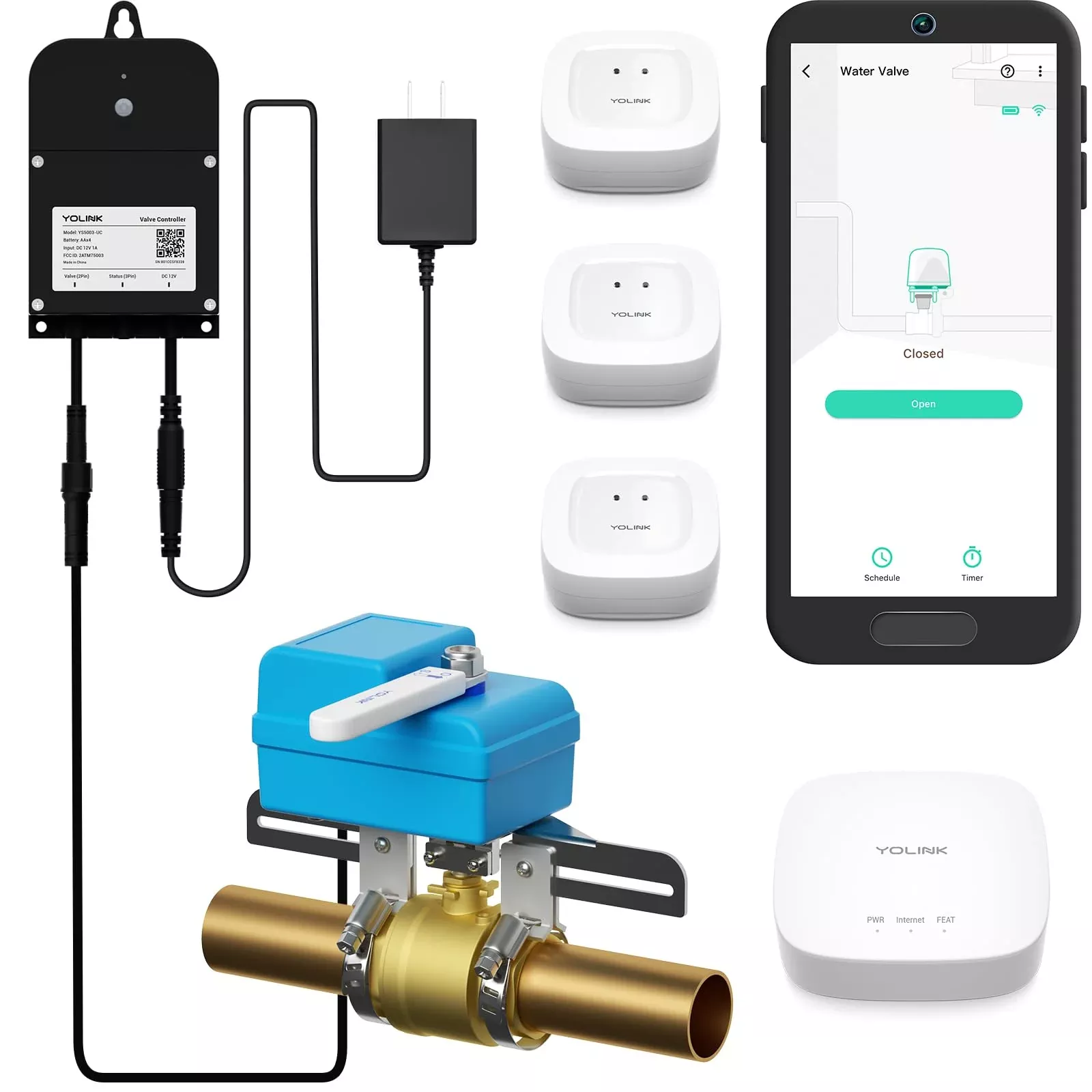 Yolink Diy Automatic Water Leak Detection & Shut-Off Starter Kit, Valv