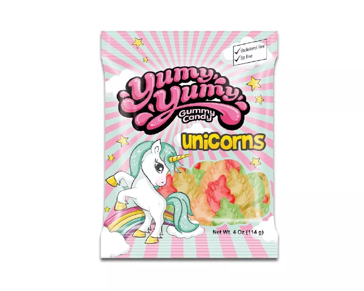 Yum Yum Gummi Unicorn Candy 4 oz. Bags - 12 / Box