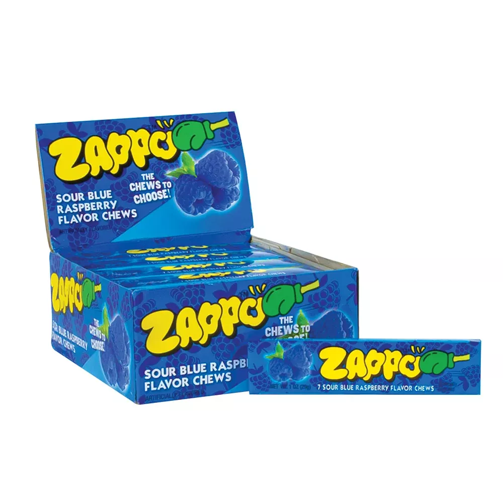 Zappo Sour Blue Raspberry Chew Candy Sticks - 30 Count