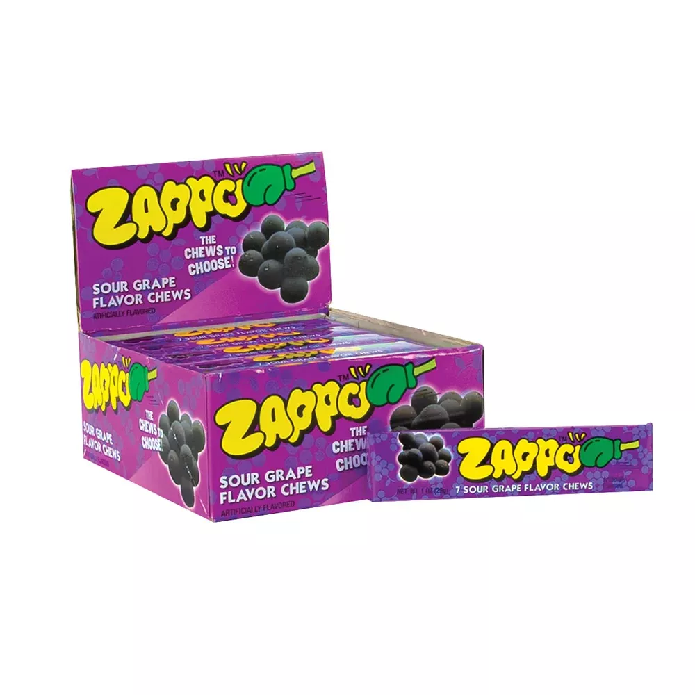 Zappo Sour Grape Chew Candy Sticks - 30 Count