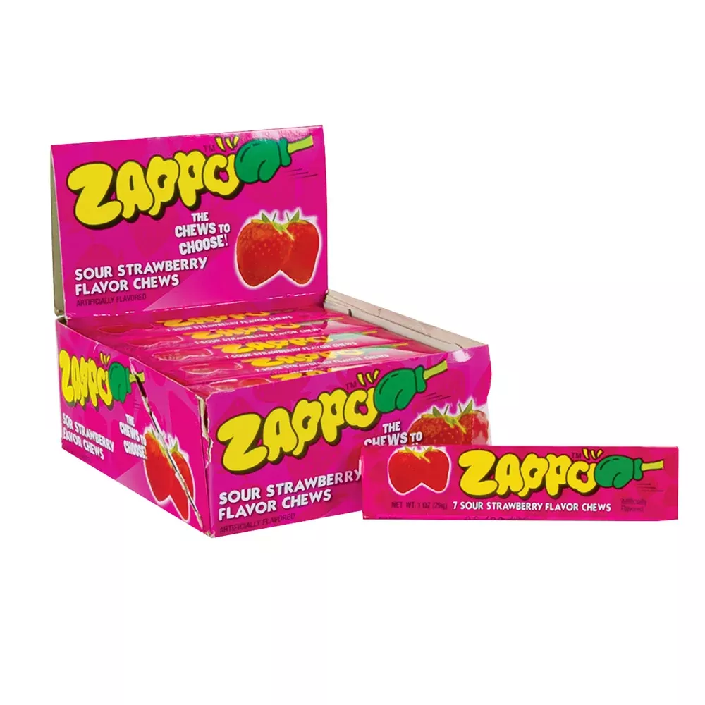 Zappo Sour Strawberry Chew Candy Sticks - 30 Count