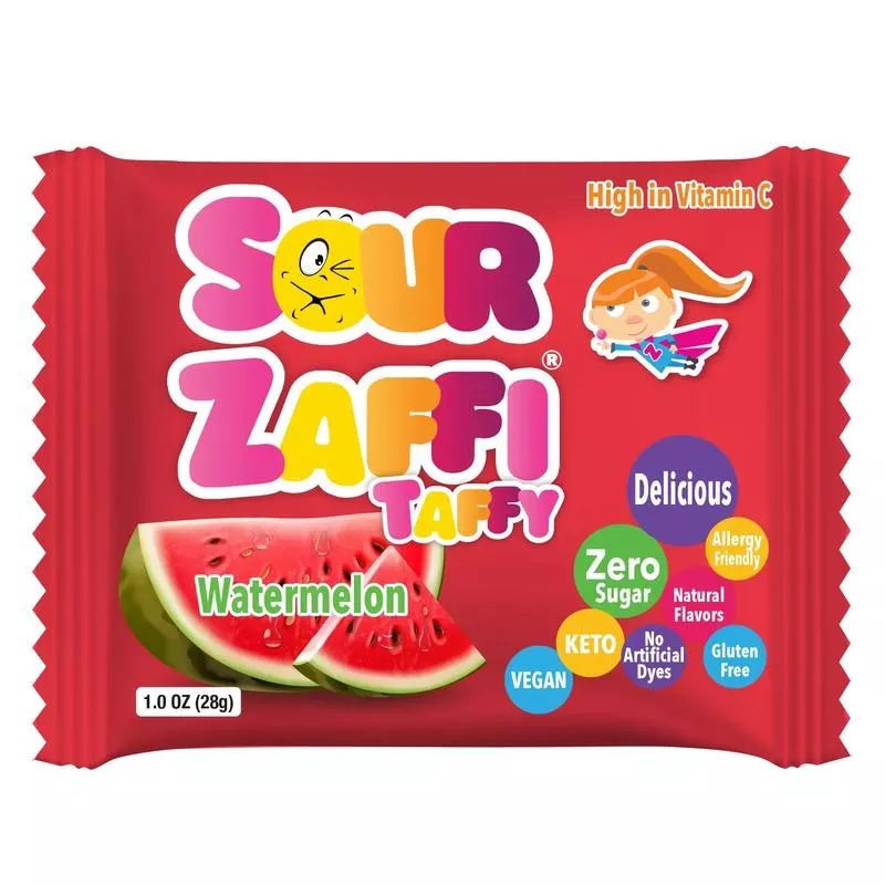 Zolli Zaffi Sugar Free Sour Taffy Watermelon 1oz Bars 5 pack