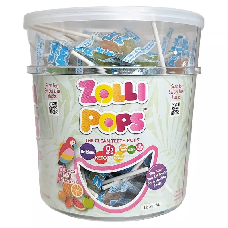 Zollipops Sugar Free Lollipops Tropical Flavors 1-lb Tub