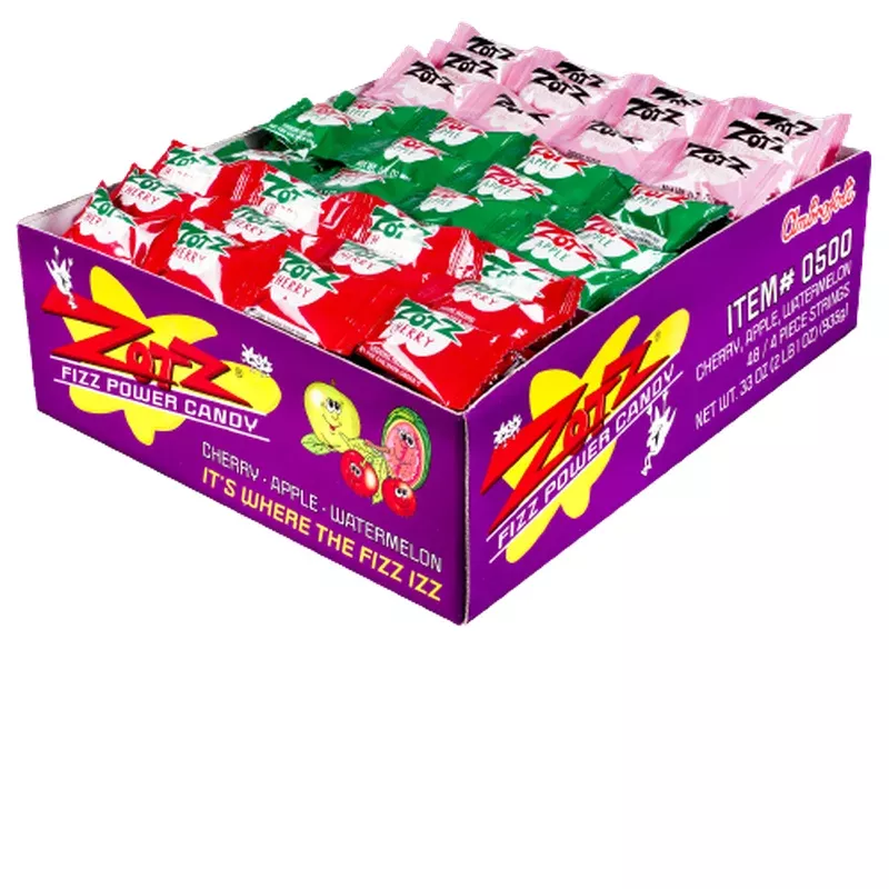 zotz fizz power candy strings cherry apple & watermelon