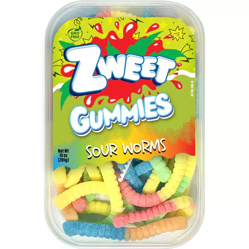 Zweet Sour Gummy Neon Worms 10oz (SNG6)